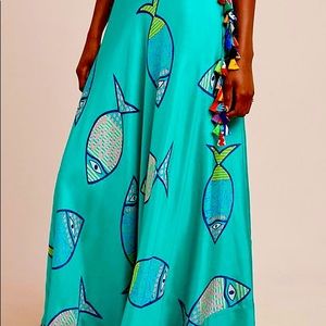 Anthropologie sz small, aqua, school of fish skirt
